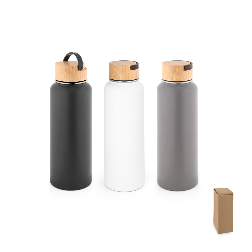 ARMSTRONG. Garrafa em aço inox 90% reciclado de parede dupla térmica, isolada a vácuo com revestimento em pó 1200 mL