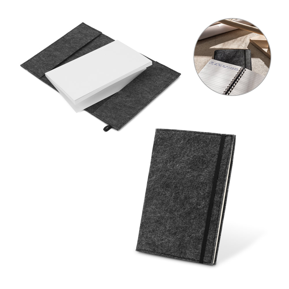 BALDWIN. Caderno A5 com capa em feltro 100% reciclado, com 160 páginas pautadas recicladas